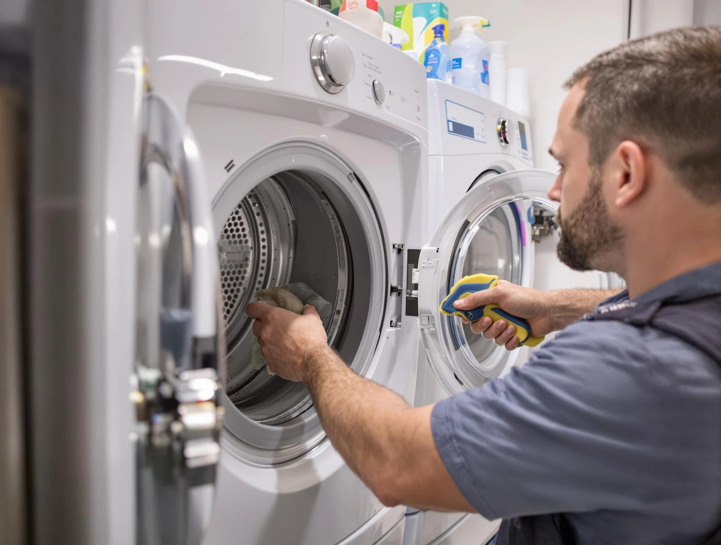 Orange Dryer Vent Cleaning specialist removing lint buildup from a dryer lint trap system in Orange