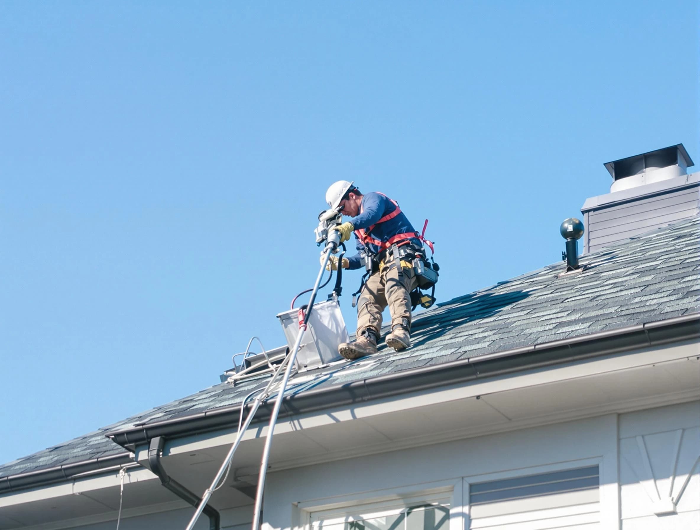 Orange Dryer Vent Cleaning certified technician cleaning a roof-mounted dryer vent system in Orange