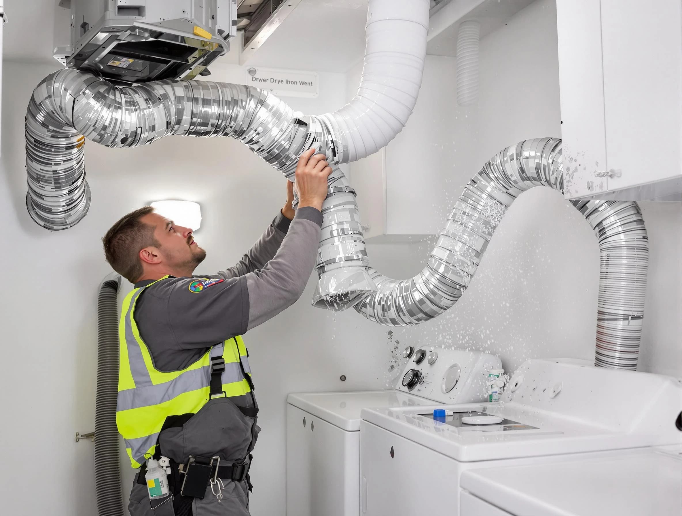 Orange Dryer Vent Cleaning technician performing detailed dryer exhaust vent cleaning at a home in Orange