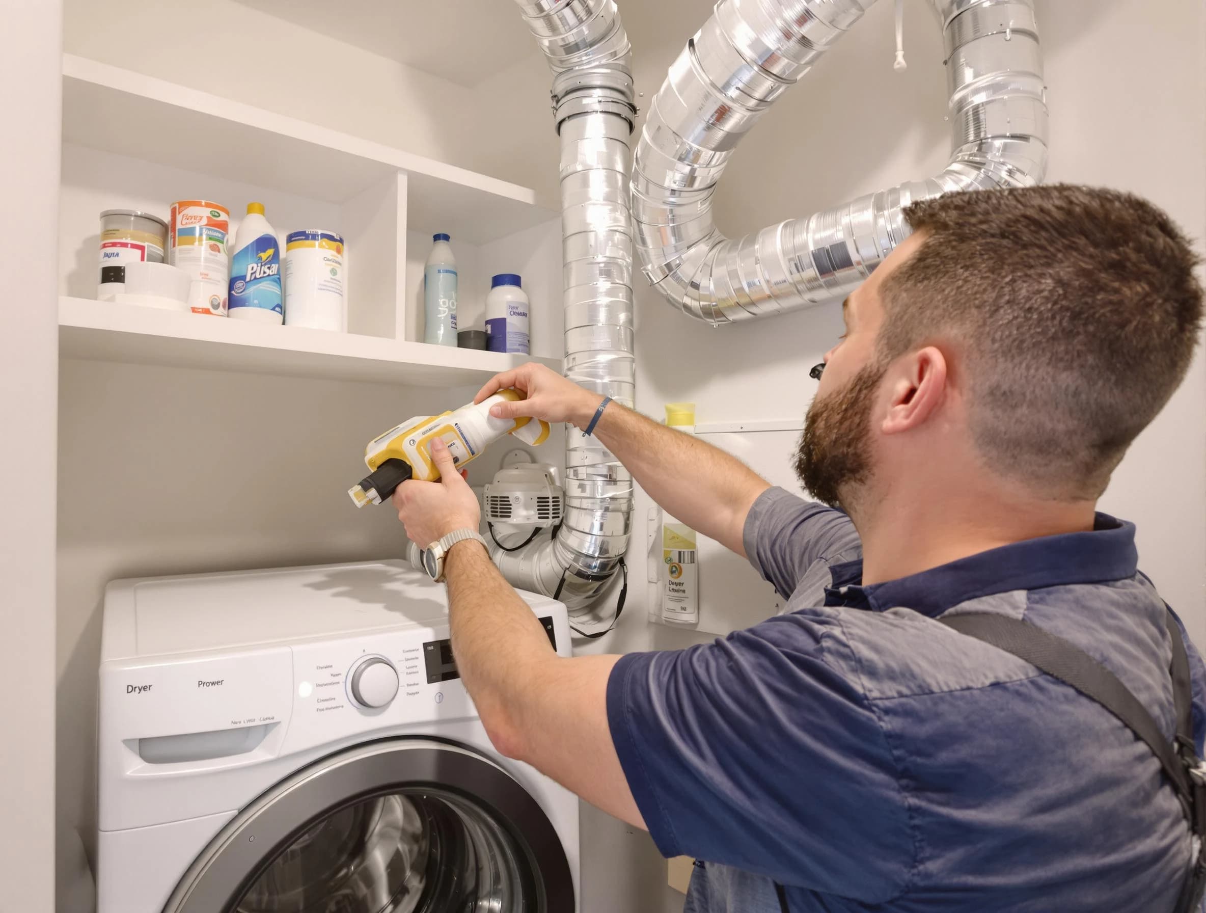 Orange Dryer Vent Cleaning technician performing dryer vent cleaning at a home in Orange