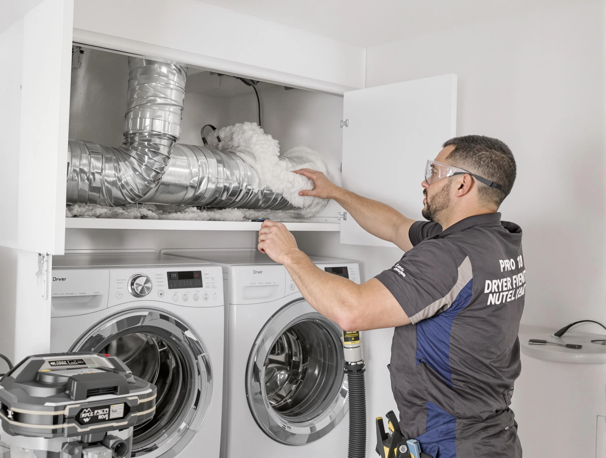 Orange Dryer Vent Cleaning certified technician performing specialized gas dryer vent cleaning in Orange