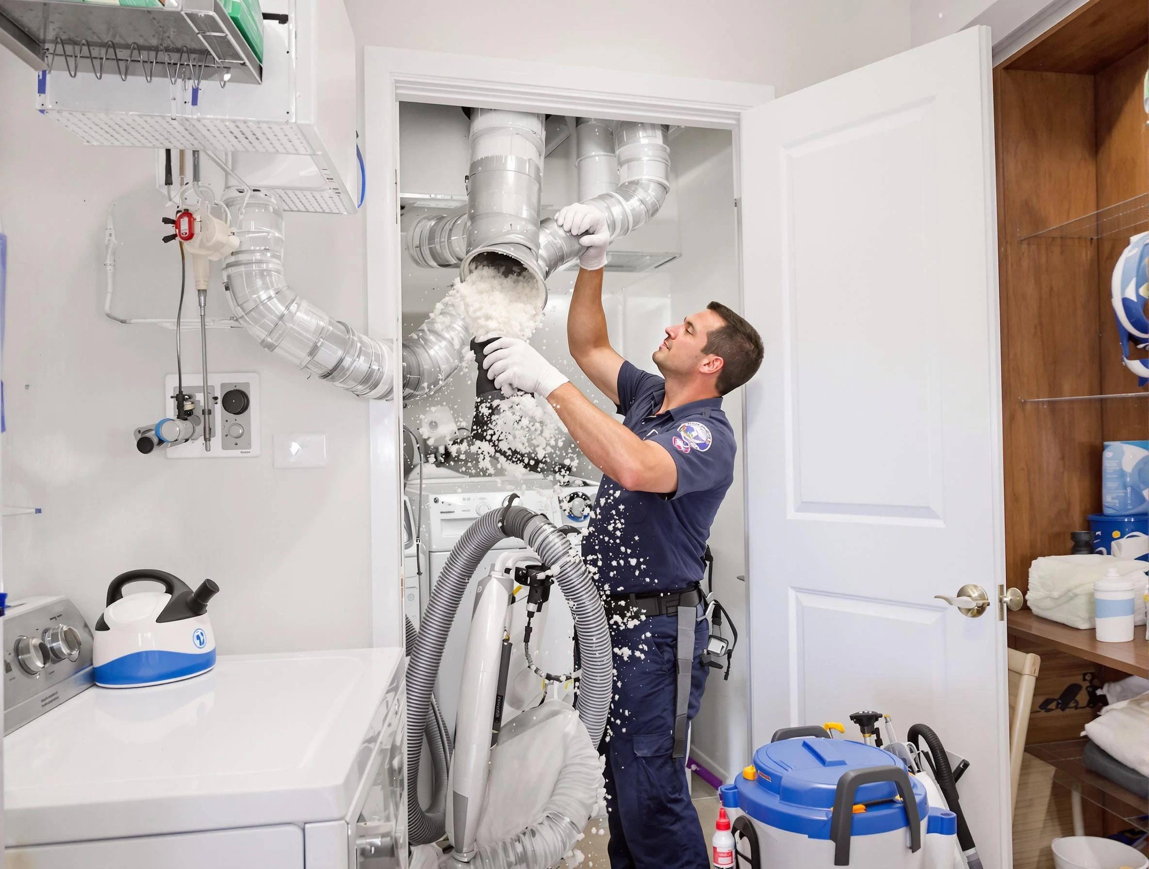 Orange Dryer Vent Cleaning technician delivering thorough residential dryer vent cleaning service in Orange